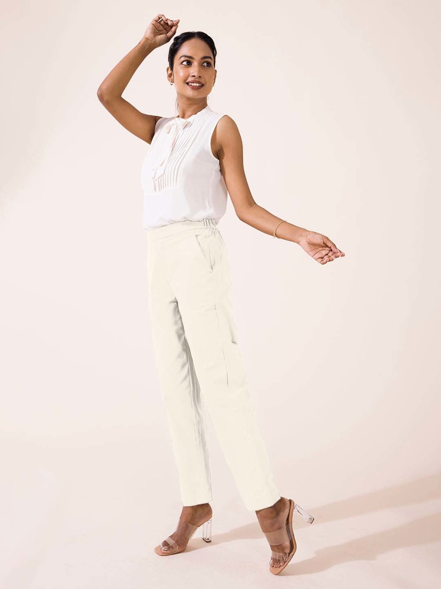 Go Colors! Off-White Mid Rise Formal Trousers
