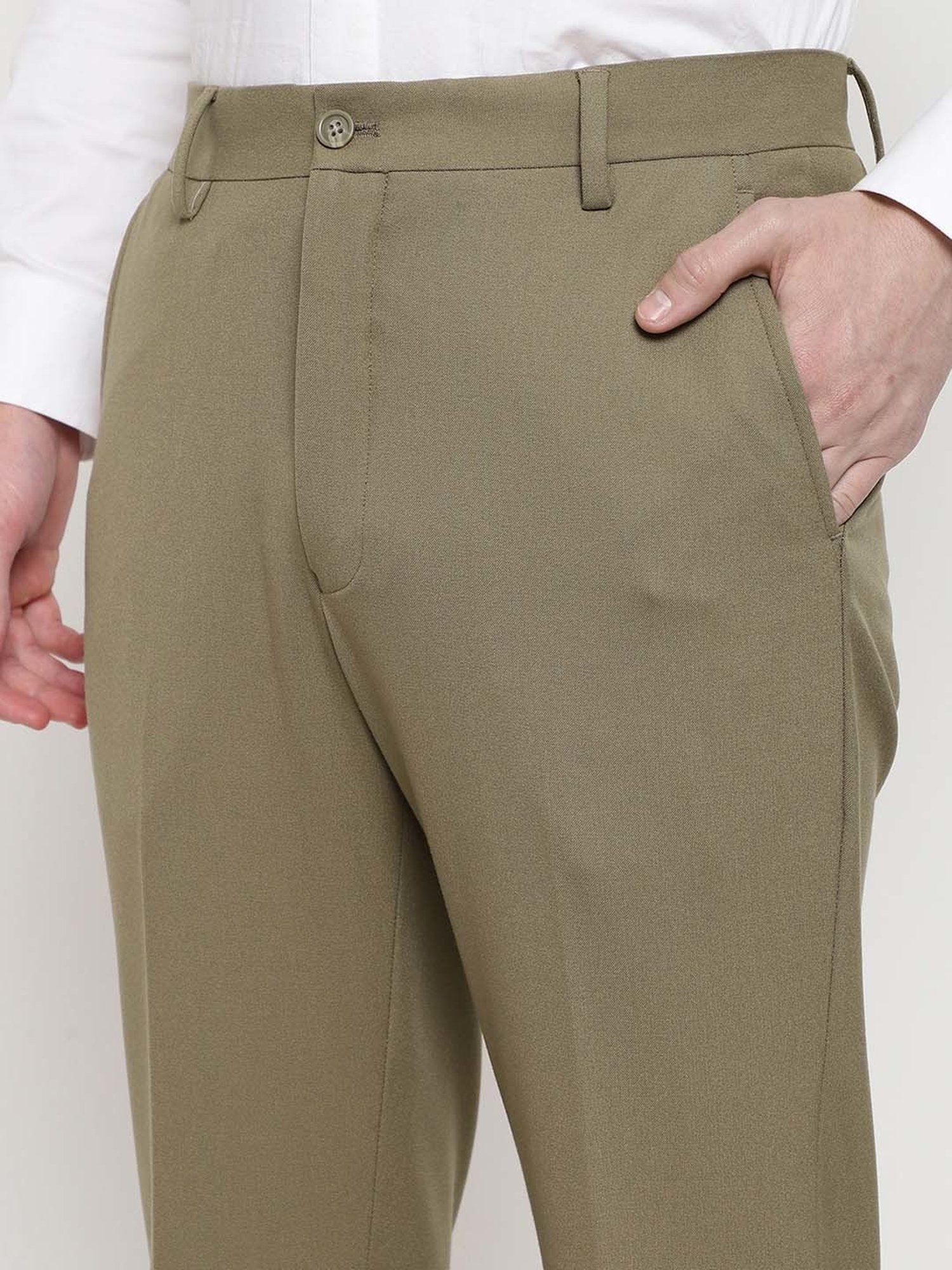 SUBTRACT Khaki Slim Fit Flat Front Trousers