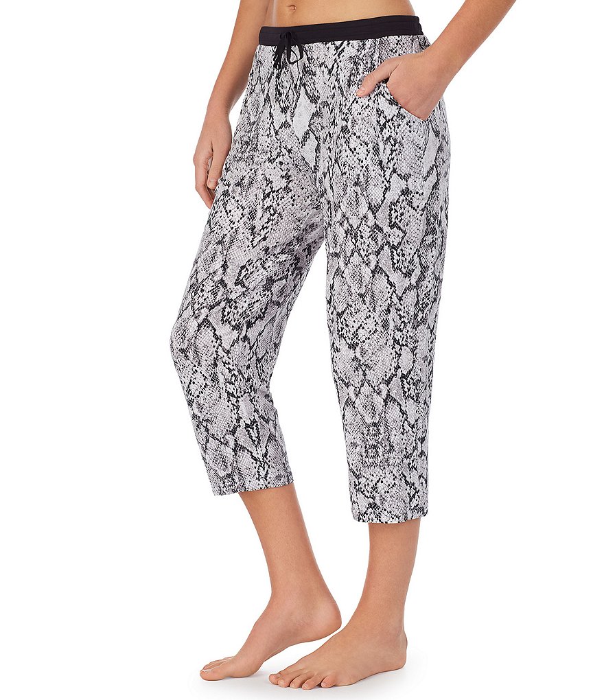 Donna Karan Snake Print Cropped Jersey Knit Drawstring Lounge Pants