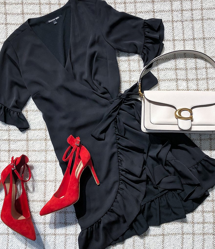 Gianni Bini Lauren Ruffle Trim Sleeve V-Neck Wrap Dress