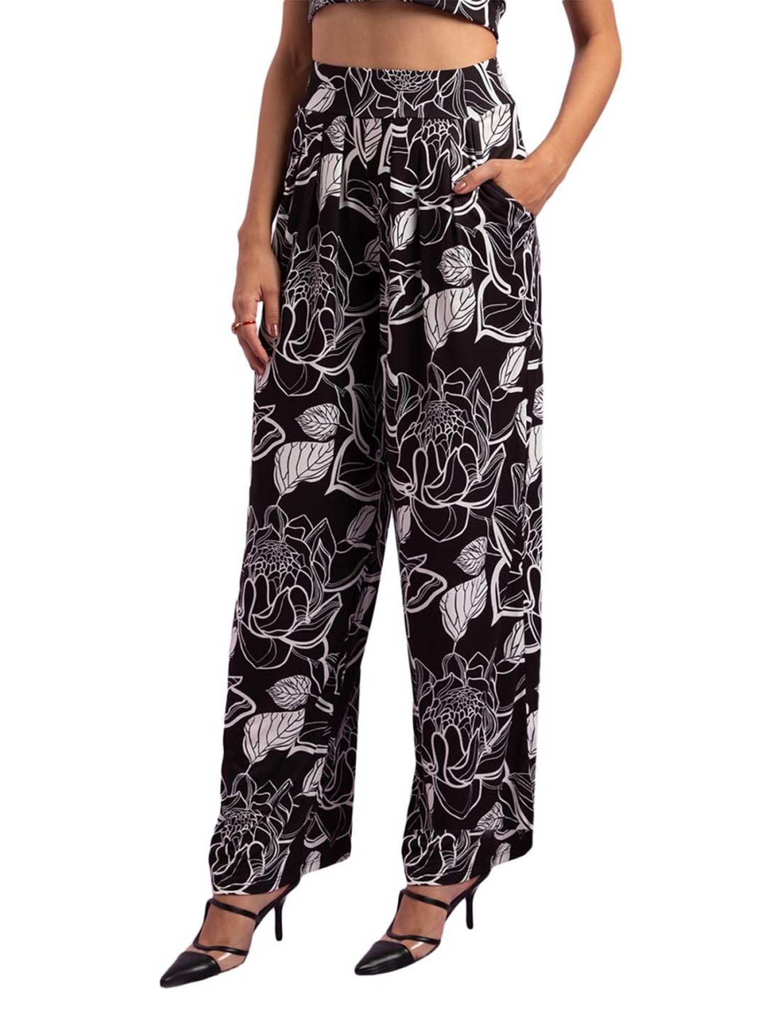 KENDALL + KYLIE Black Printed Parallel Pants
