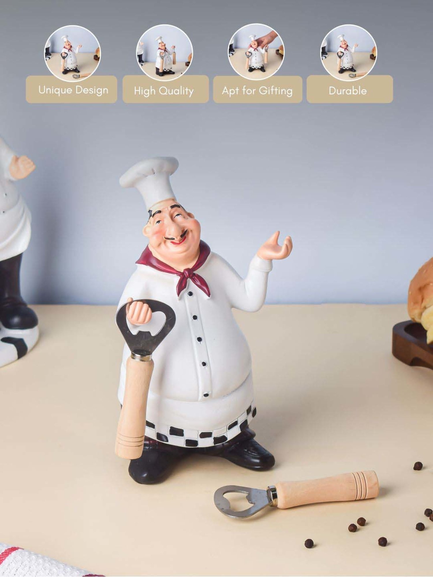 Nestasia Multicolor Resin Table Chef Decor Showpiece with Bottle Opener for Dining Table (9.2 Inch)