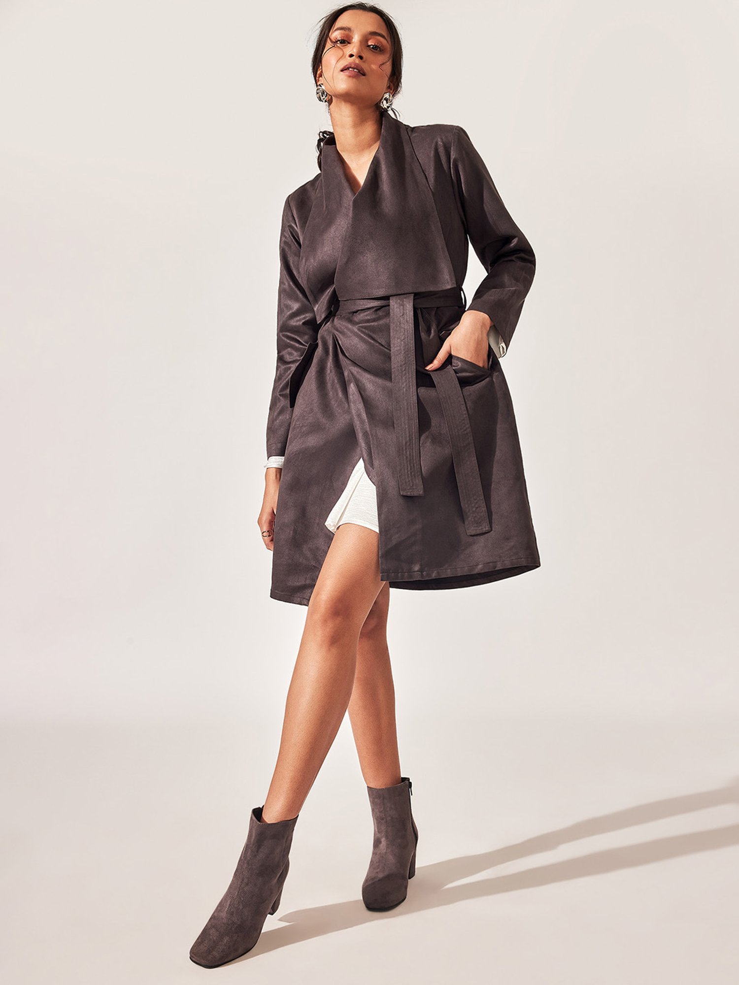 The Label Life Dark Grey Leather Trench Coat