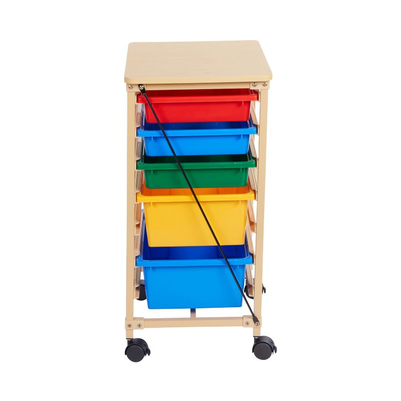 ECR4Kids Mobile Storage Organizer with 5 Trays, Sand with Assorted Color Drawers