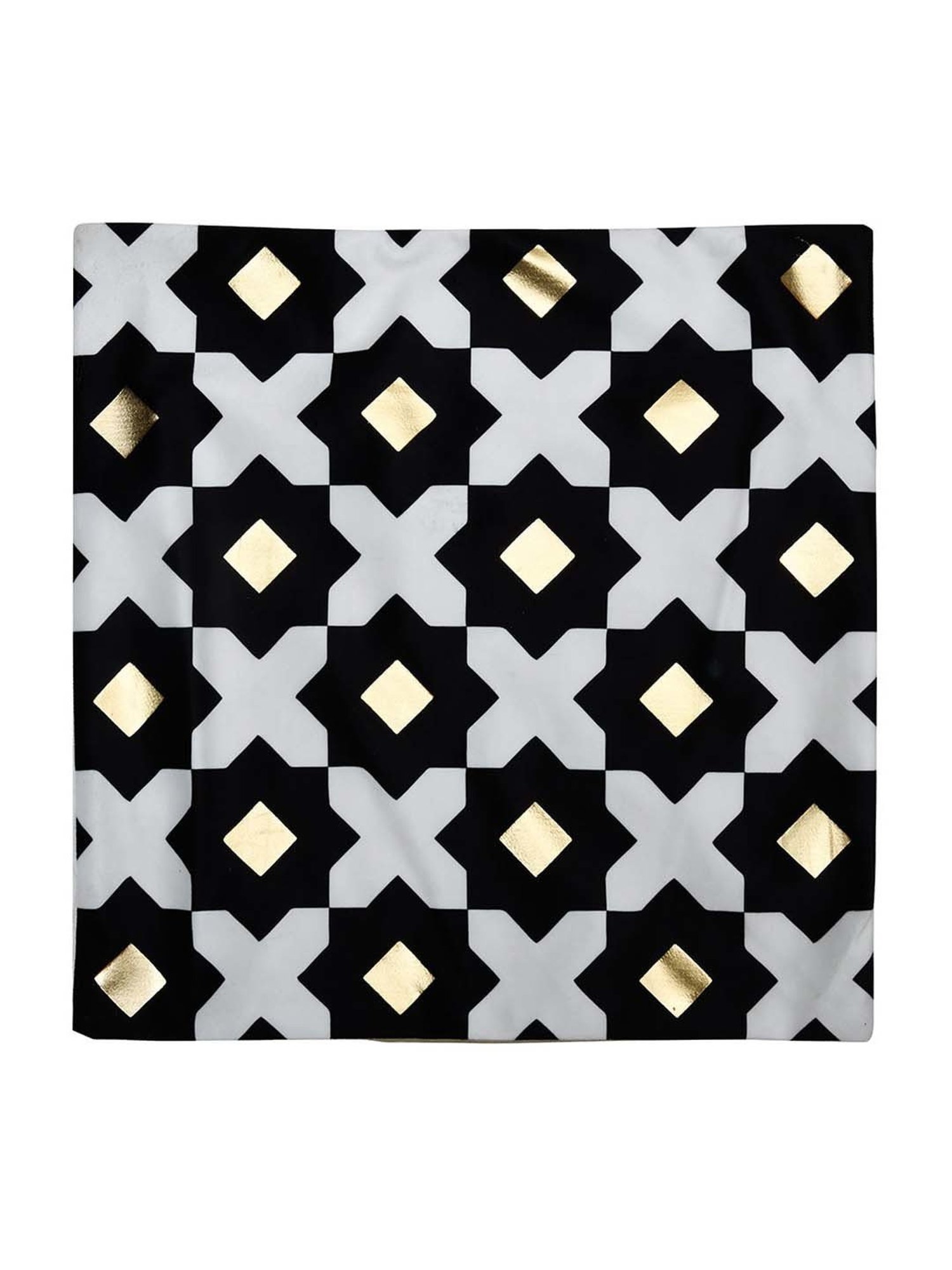 @home Nilkamal Black & Gold Polyester Cushion Cover