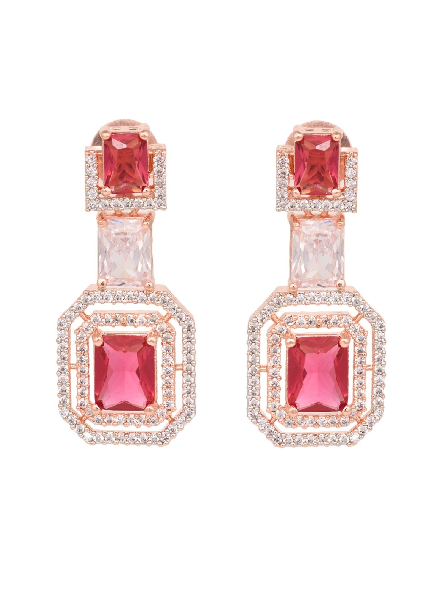 Saraf RS Jewellery Rose Gold Pink & White AD Studded Earrings