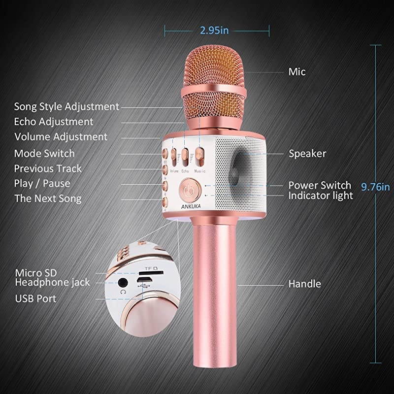 Bluetooth Karaoke Microphone, Handheld Wireless Singing Karaoke Machine Speaker, Portable Mic Player for Christmas Birthday Home Party