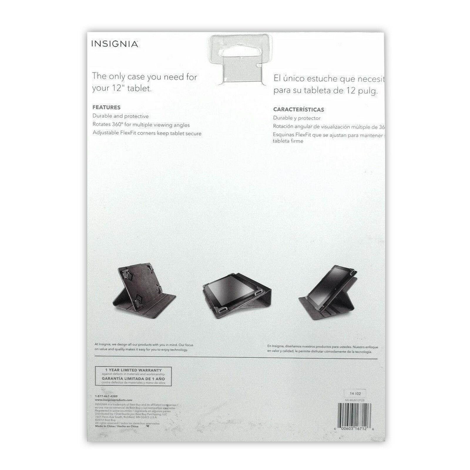 Insignia Durable Leather Folio Case For Most Tablet 12" Inch - Black