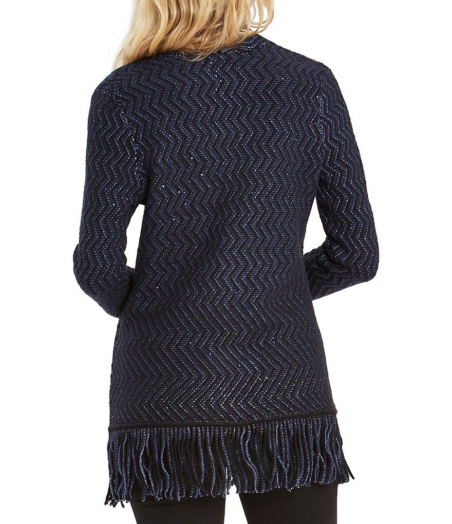 NIC + ZOE Sparkle & Shine Long Sleeve Fringe Hem Cardigan