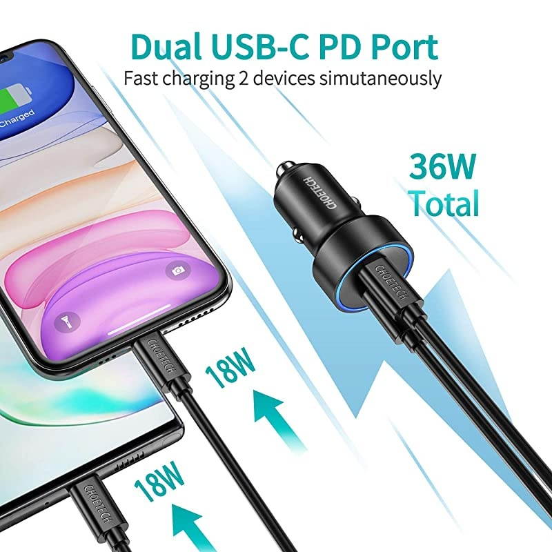 USB C Car Charger, 40W 2-Port All Metal Fast Car Charger for iPhone 12/12 Pro Max/12 Mini,Dual 20W Type C PD Car Charger for iPhone 11/11 Pro Max/SE/XS/XR/8,Galaxy S20/S10,iPad Pro,AirPods Pro