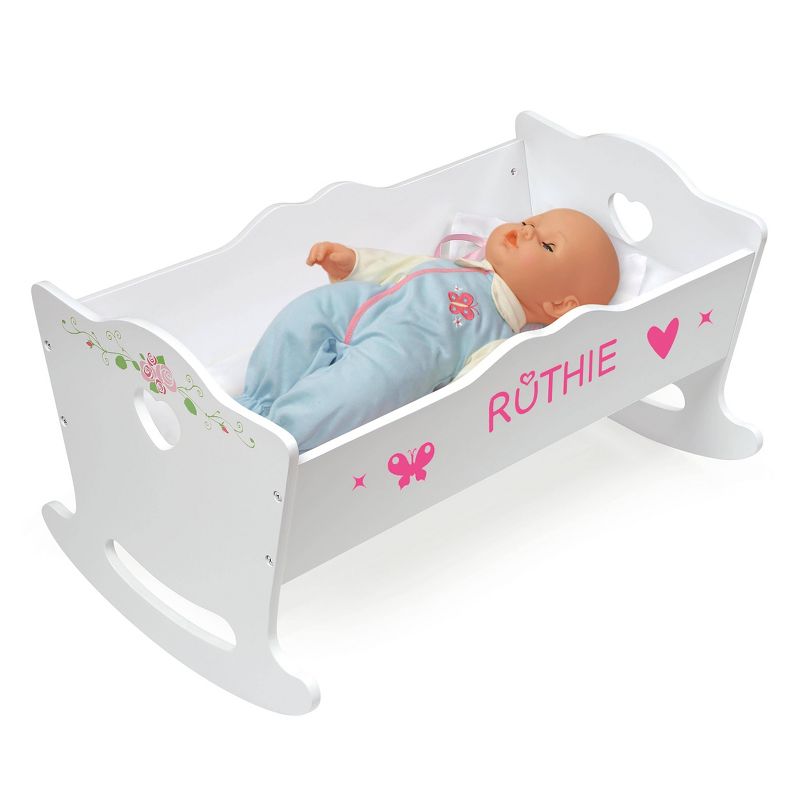 Badger Basket Doll Cradle with Bedding and Free Personalization Kit - White Rose