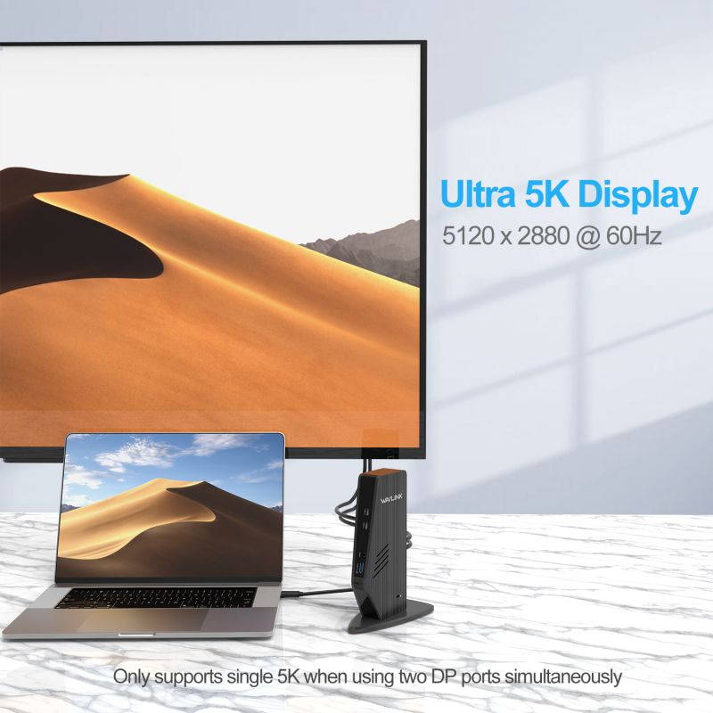 Wavlink USB C Dual 4K HDMI&DP Universal Docking, with 60W Power Delivery, Dual 4K@60Hz, Single 5K@60Hz Displaylink Dock 2 x HDMI, 2 x DisplayPort, Gigabit Ethernet, 2 x USB-C Ports, 4 x USB 3.0, Audio