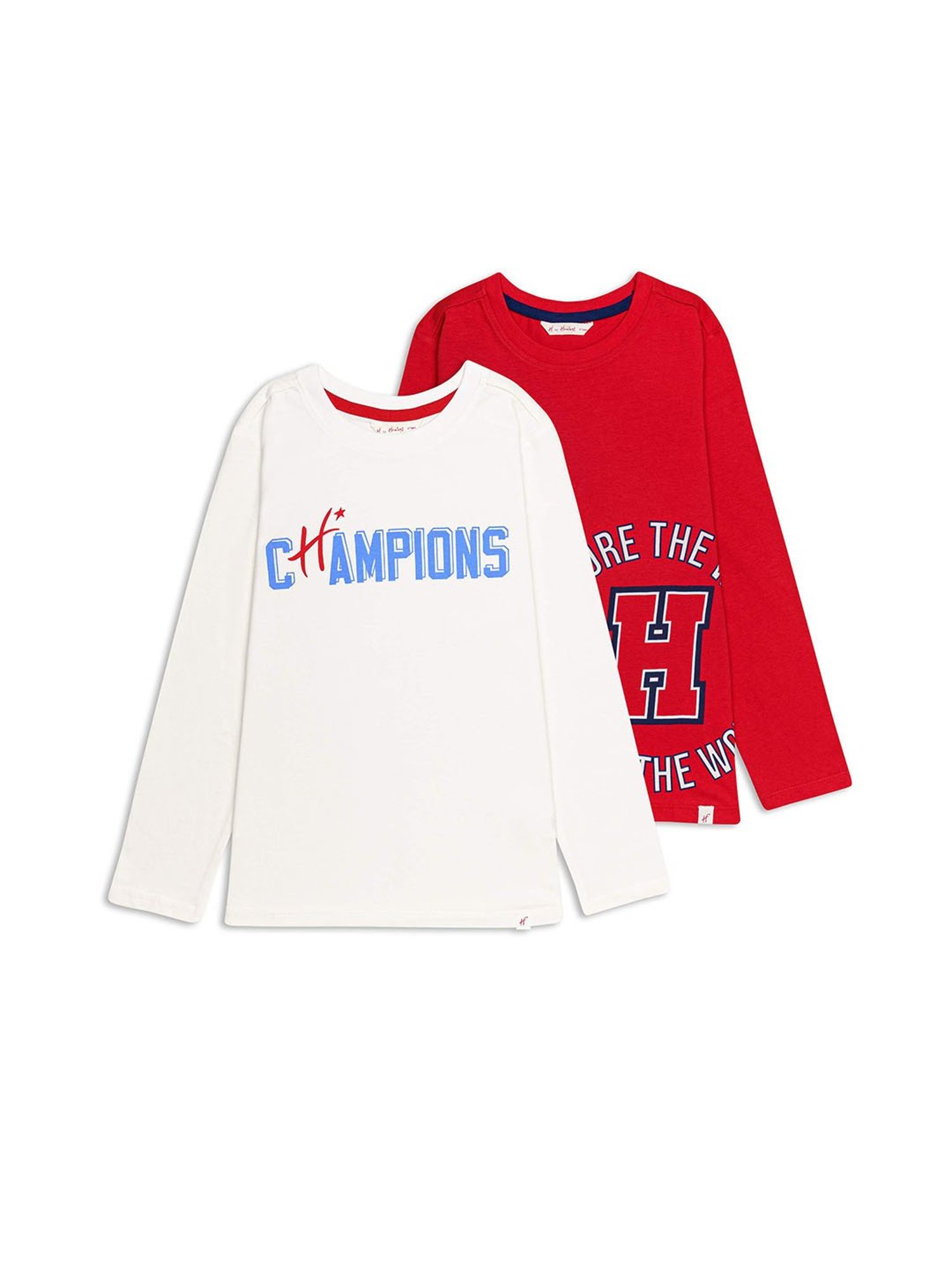H by Hamleys Boys White & Red Printed Full Sleeves T-Shirt (Pack Of 2)