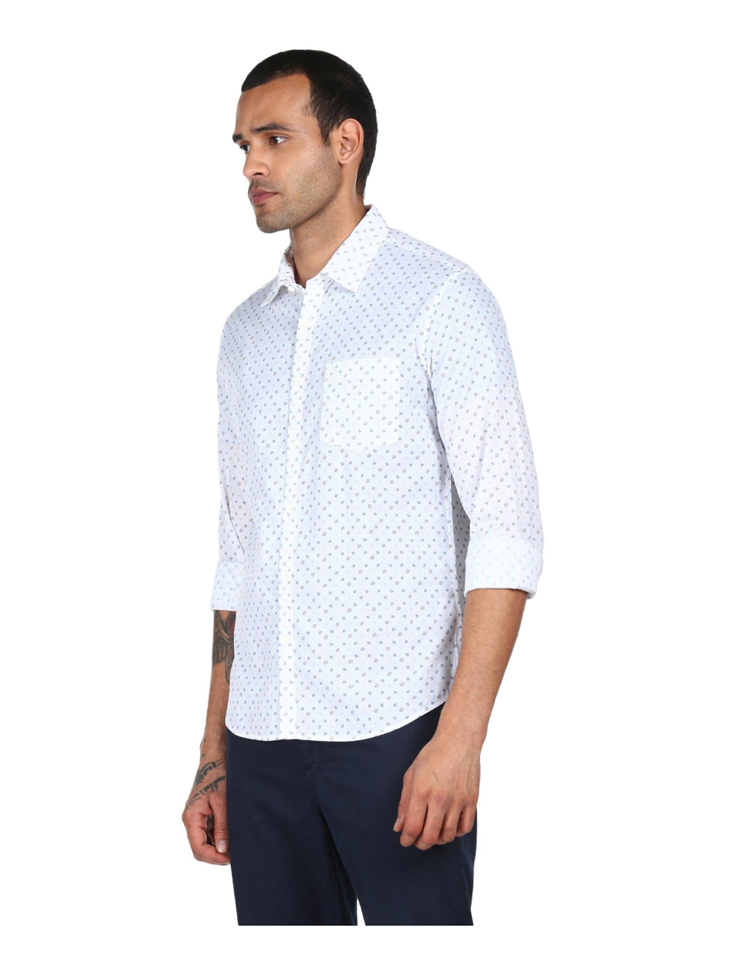 AD by Arvind White Cotton Regular Fit Printed Shirt