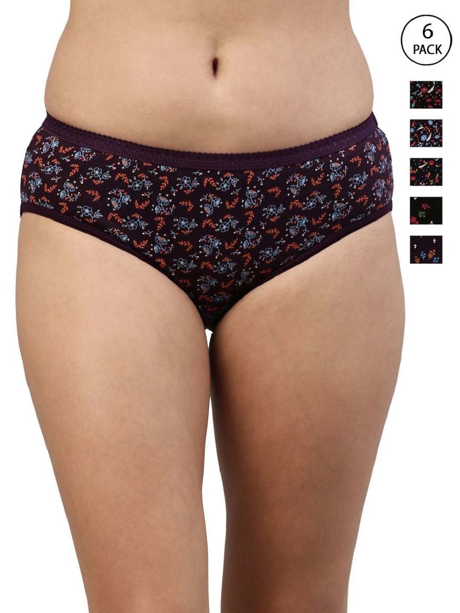 FEELINGS Black & Brown Cotton Printed Hipster Panties - Pack of 6
