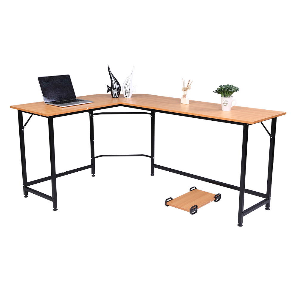 L-Shaped Corner Desk Gaming Desk Home Office Desk Computer Desk Study Workstation Furniture PC Table Writing Table with 2 Open Storage Bookshelves No Tool Assemble Required Black