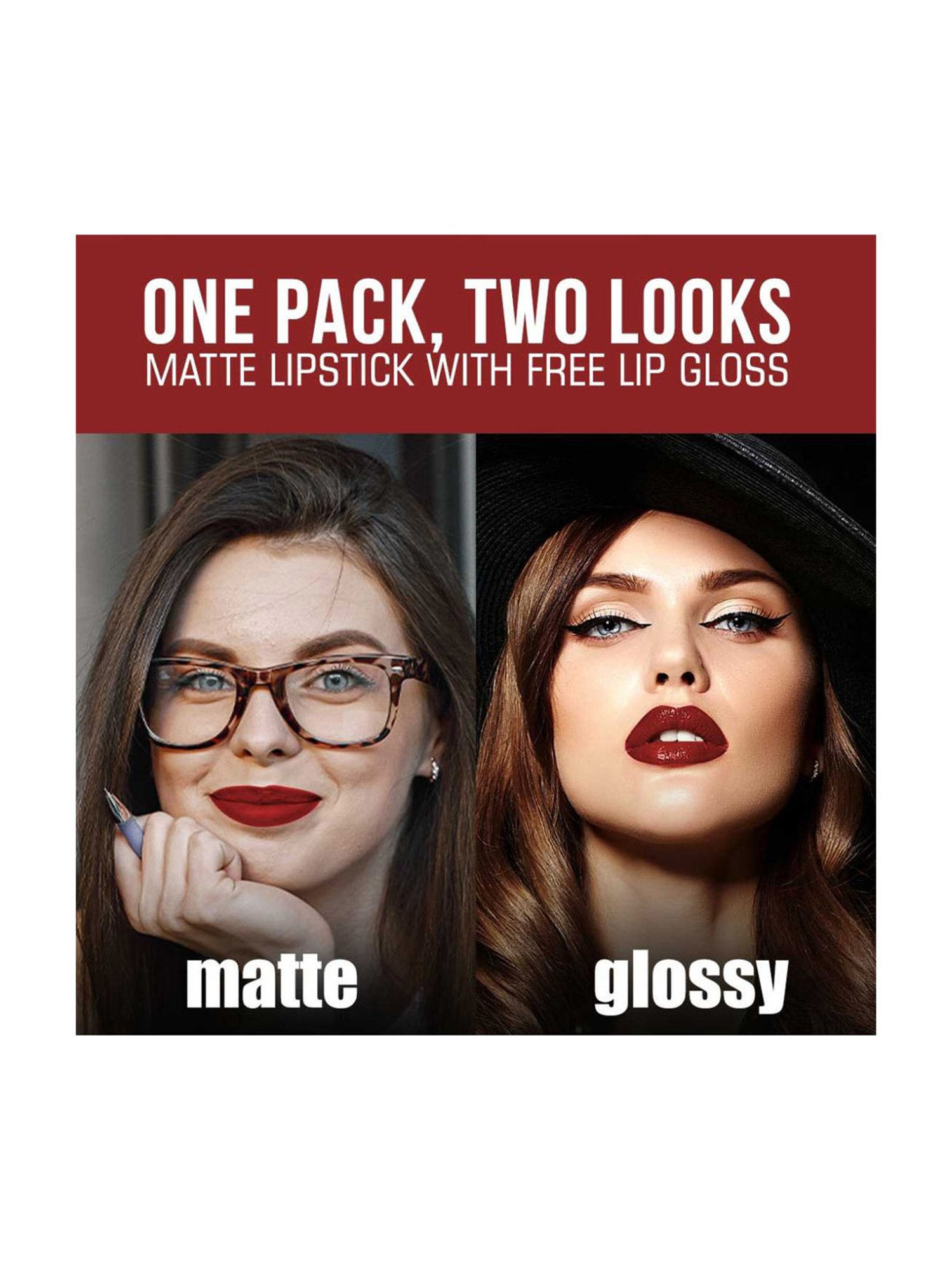 Neud Matte Liquid Lipstick Combo Jolly Coral & Red Kiss with Two Lip Gloss Free