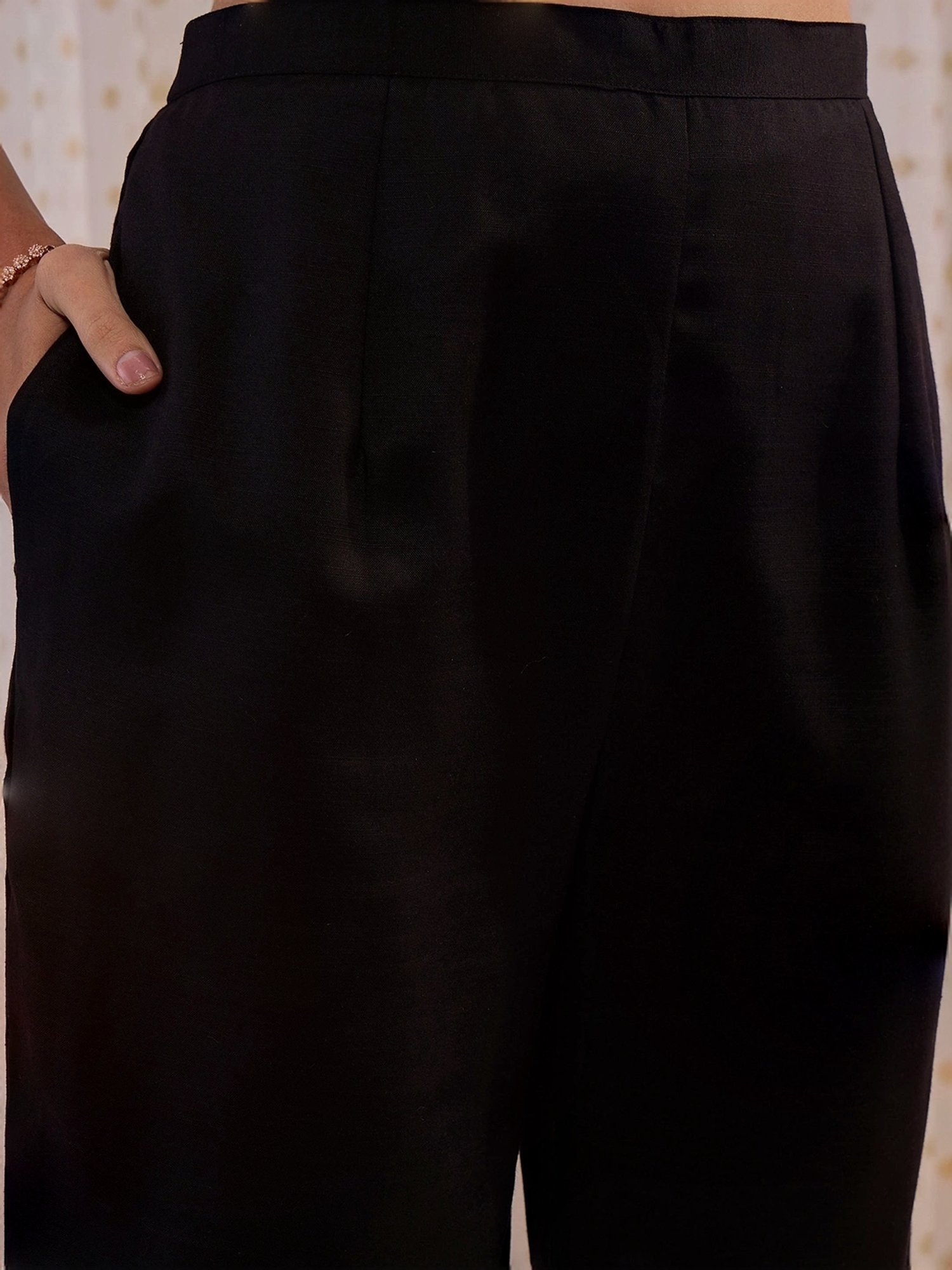 Indo Era Black Woven Pattern Kurta Pant Set With Dupatta