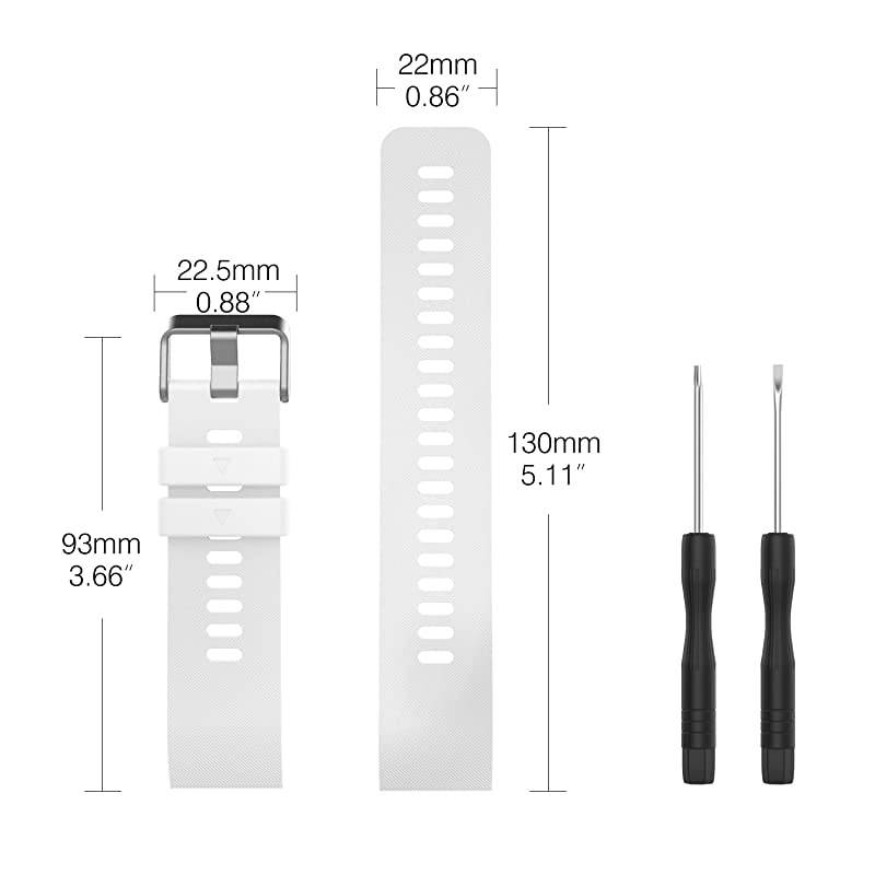 Watch Band Compatible with Garmin Forerunner 35 Soft Silicone Replacement Watch Band Sport Bracelet Strap with 6pcs Screws and 2pcs Screwdrivers fit Garmin Forerunner 35 GPS Running White