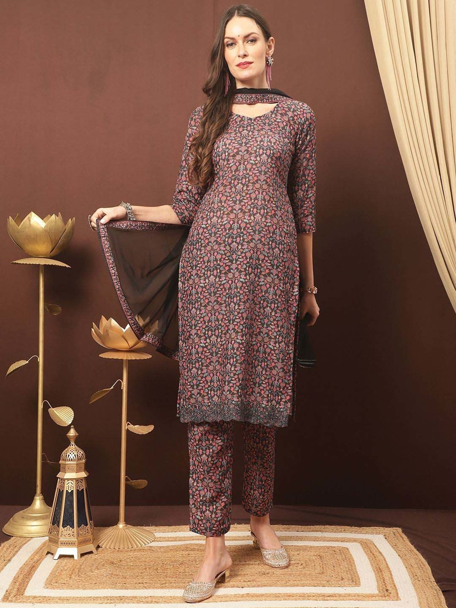 Stylee LIFESTYLE Black Printed Unstitched Dress Material