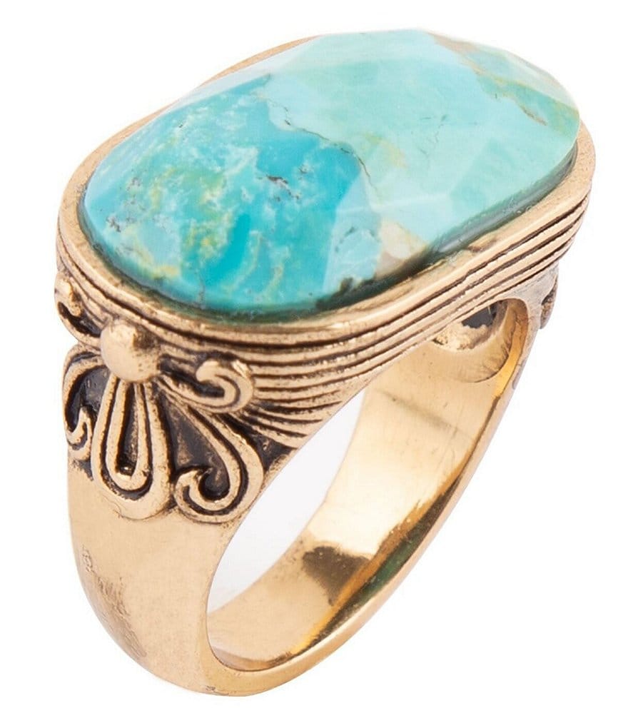 Barse Bronze and Faceted Genuine Turquoise Ring