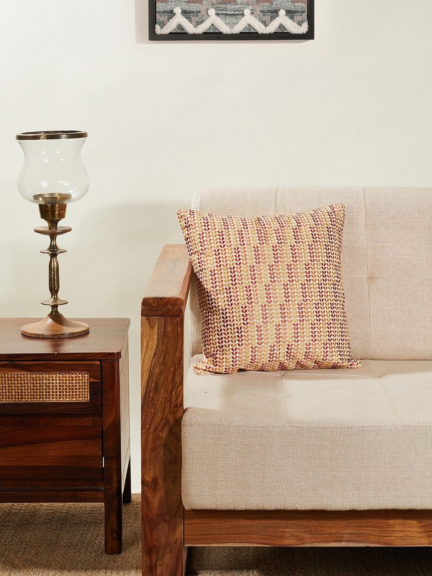 Fabindia Home Huma Woven Yellow & Orange Cotton Cushion Cover