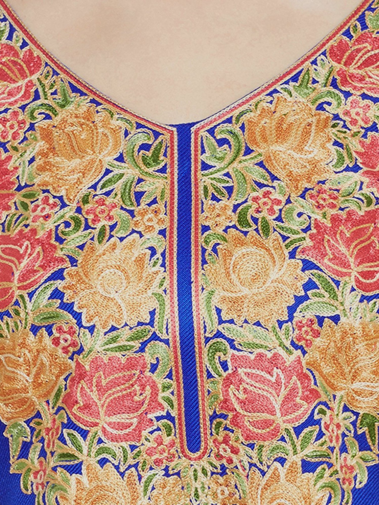 Chhabra 555 Blue & Peach Embroidered Unstitched Dress Material