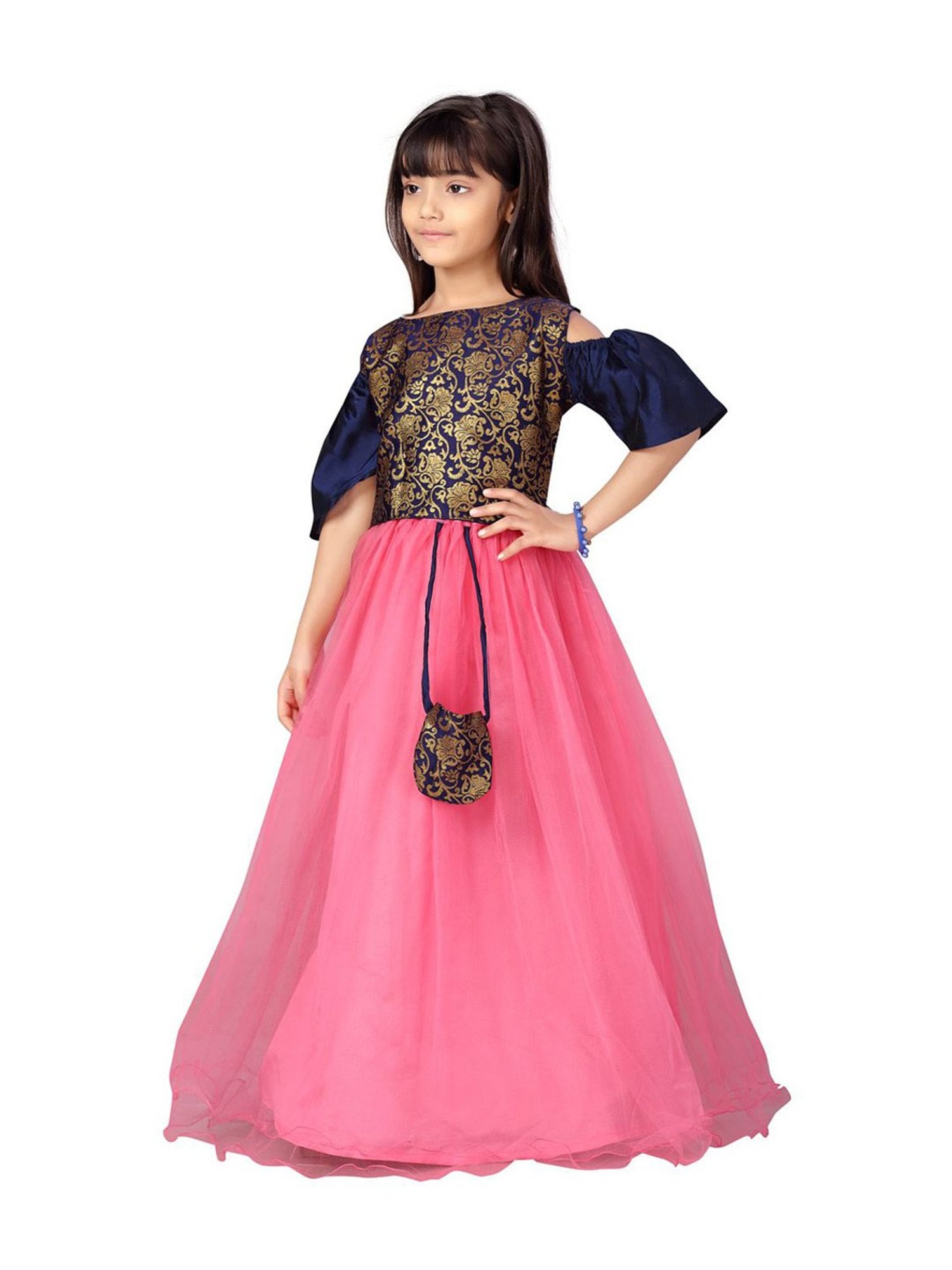 Aarika Kids Navy & Pink Floral Print Lehenga Cholis