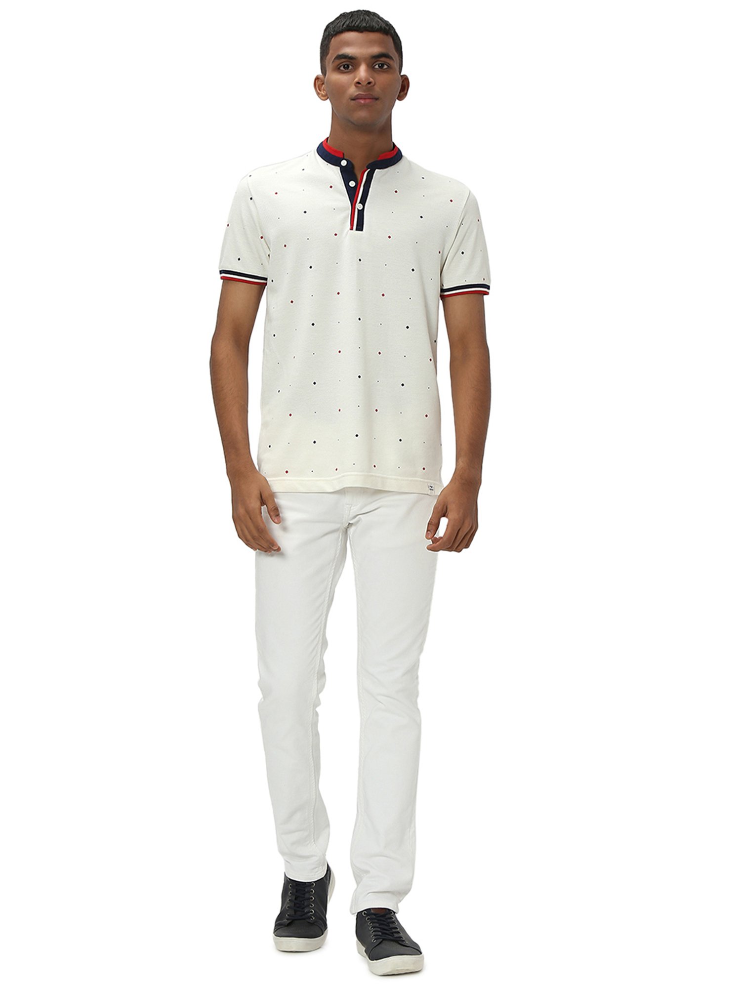 Mufti White Slim Fit Printed Cotton T-Shirt