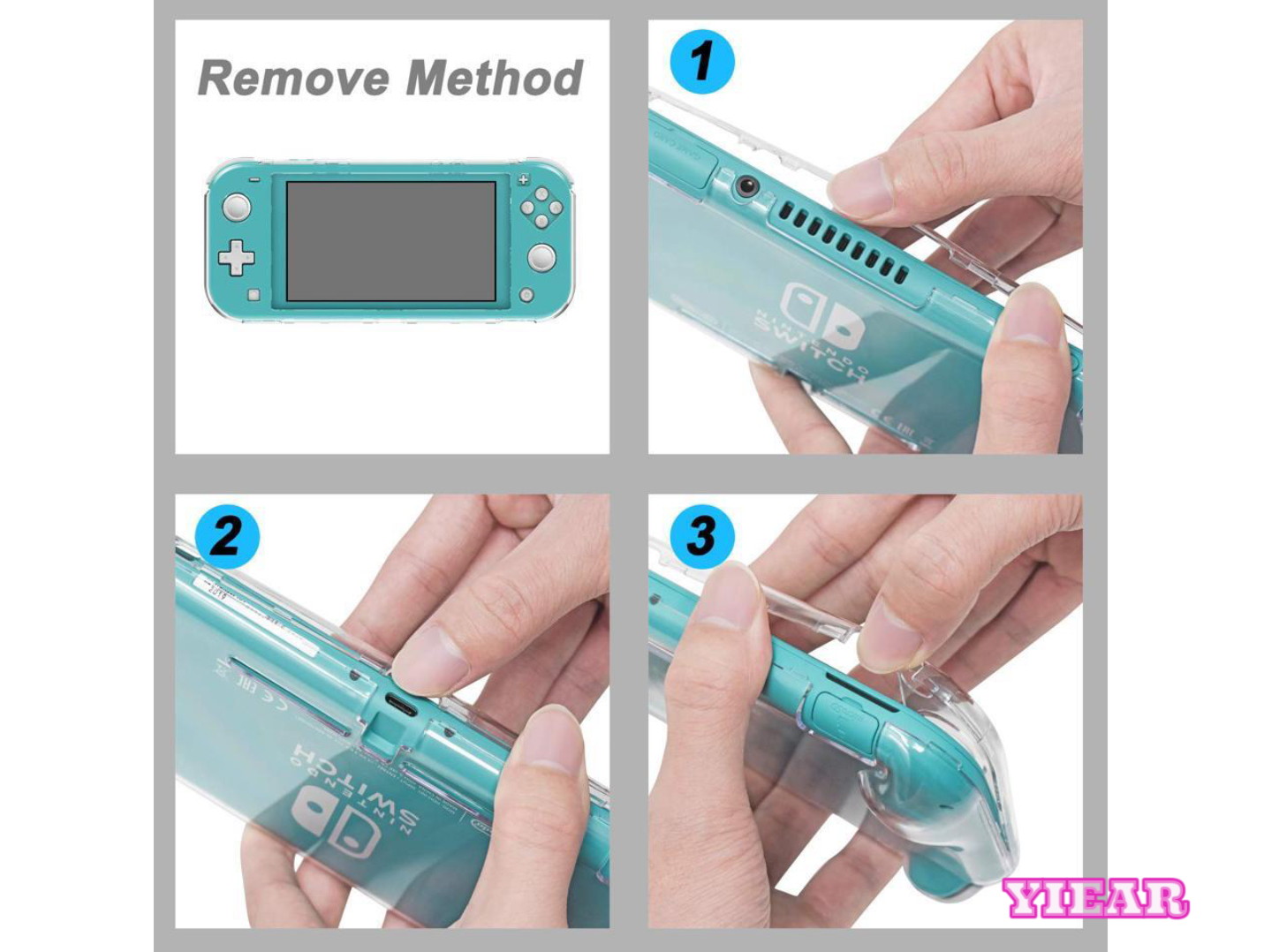 Crystal Clear Cover Case for Switch Lite, Ultra Slim Clear Hard PC Protective Case for Nintendo Switch Lite with a Glass Screen Protector and 8 Thumb Grips Caps(Grey)