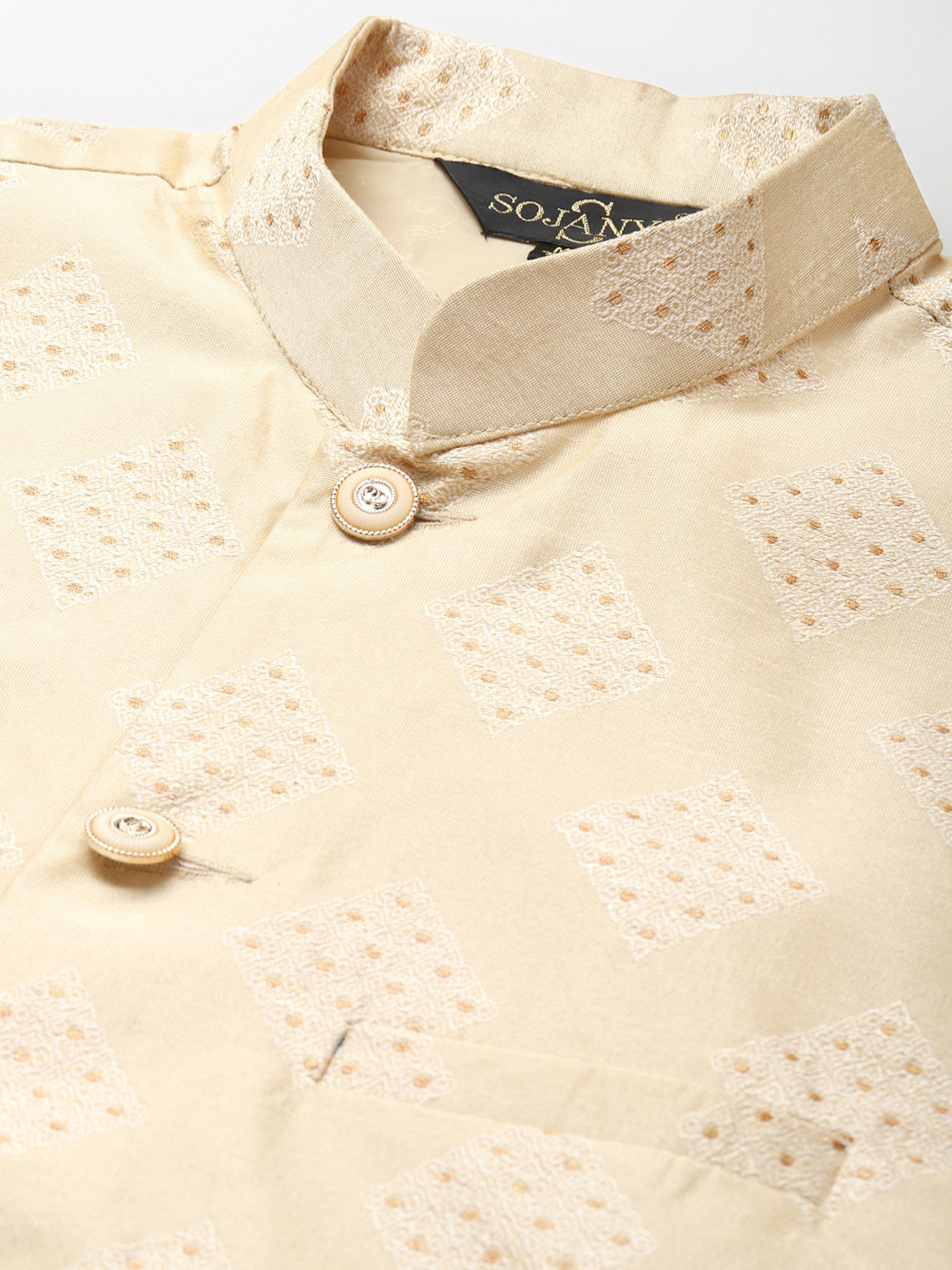 Sojanya Beige Regular Fit Self Pattern Nehru Jacket