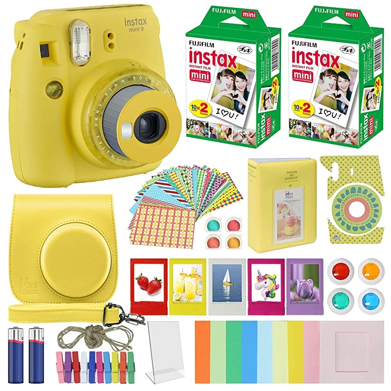 Instax Mini 9 - Instant Camera Cobalt Blue with Carrying Case + Fuji Instax Film Value Pack (40 Sheets) Accessories Bundle, Color Filters, Photo Album, Assorted Frames, Selfie Lens + More