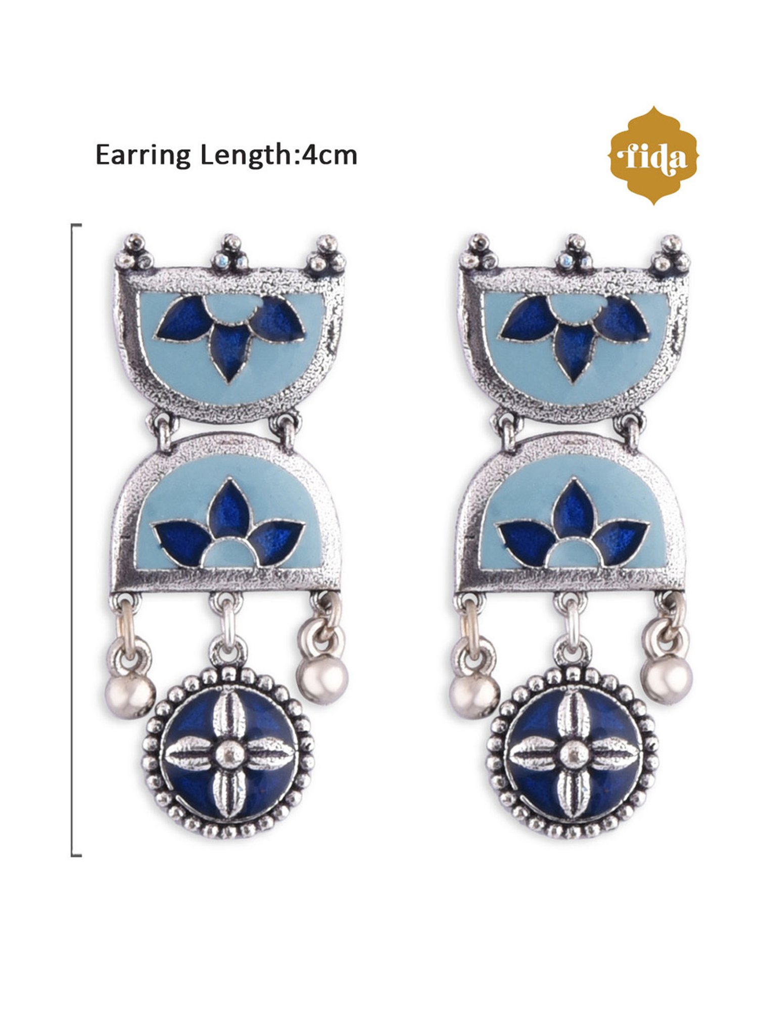 Fida Meenakari Metal Beaded Blue Dangler Earrings