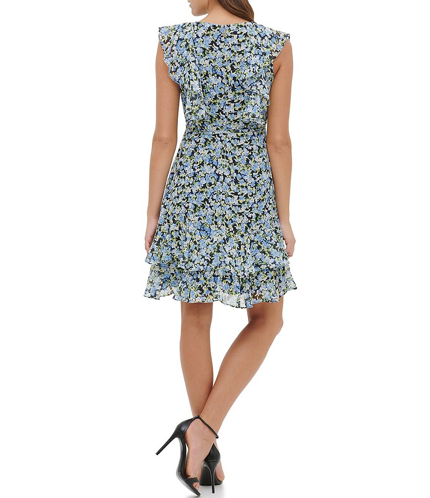 Tommy Hilfiger Floral Print Chiffon Ruffle Sheath Dress