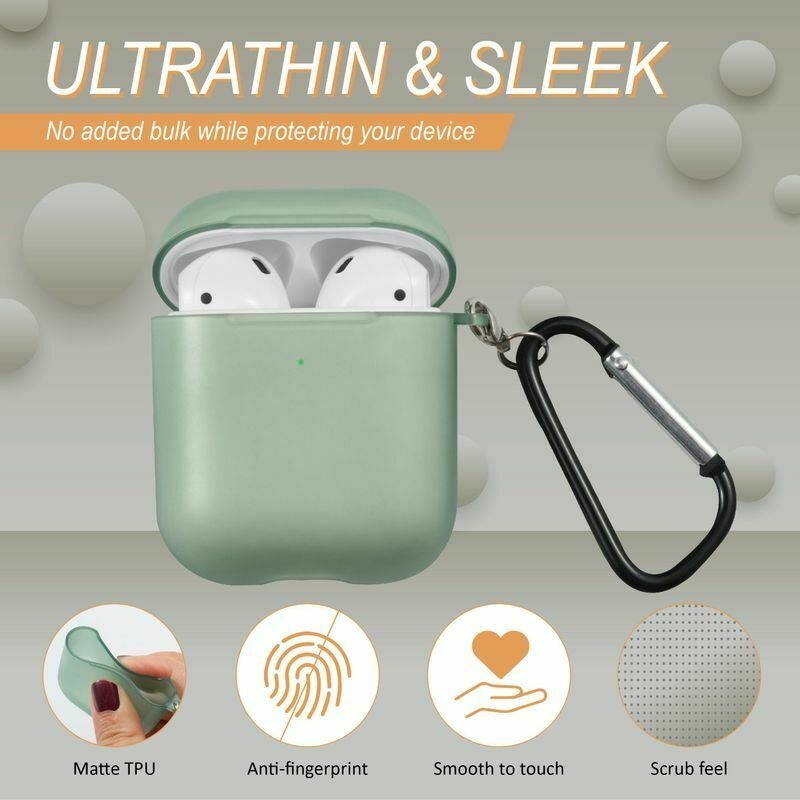Translucent Matte Soft TPU Skin Cover Case with Keychain For AirPods 1/2, Green