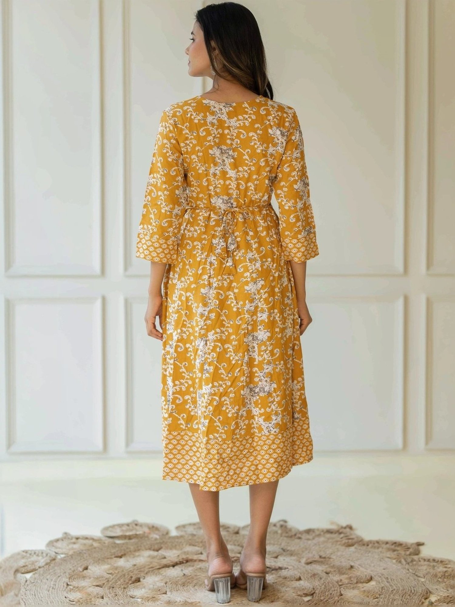 MIRCHI FASHION Yellow Cotton Printed A-Line Dress