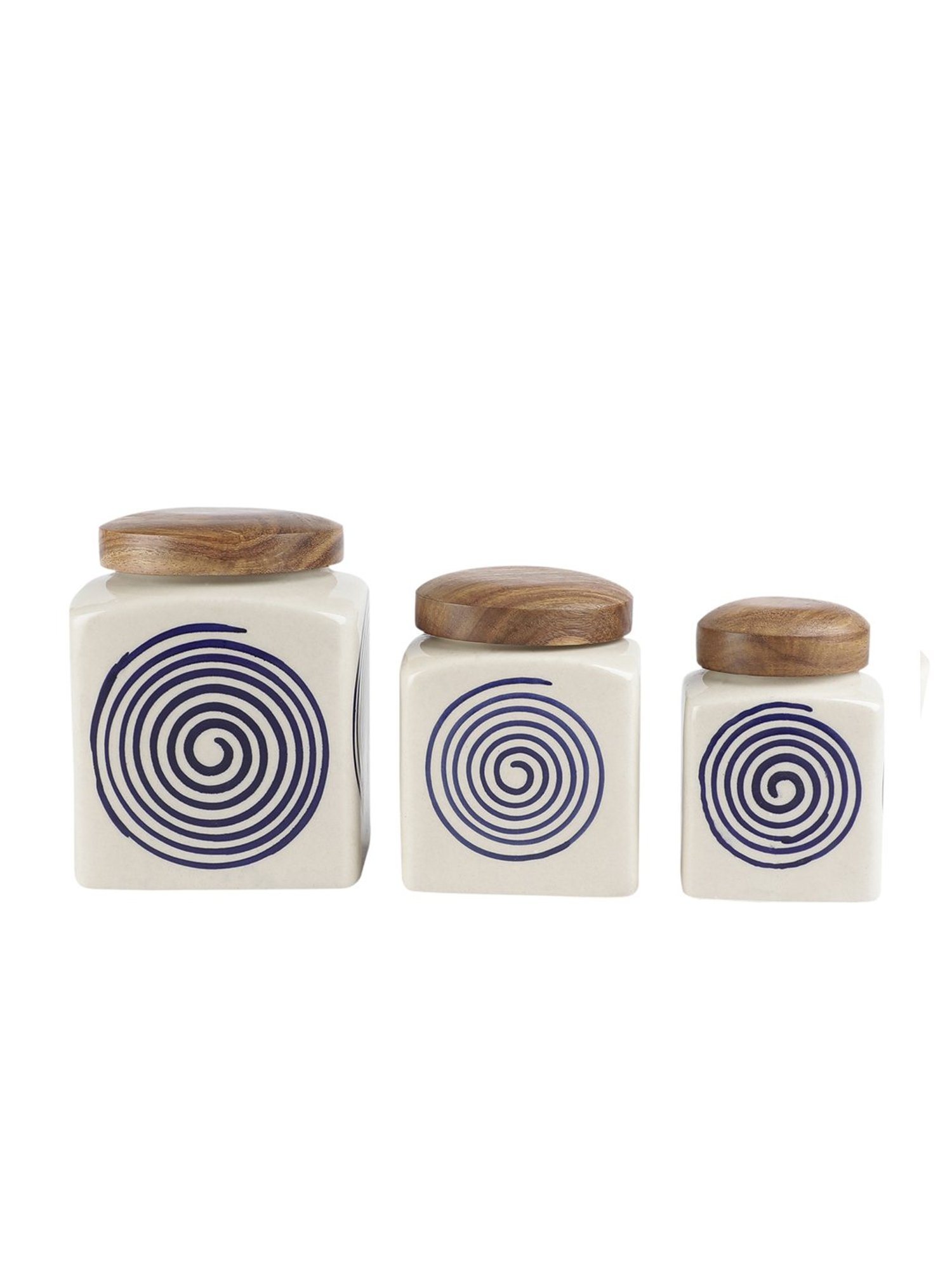VarEesha Blue Ceramic Square Jars - Set of 3