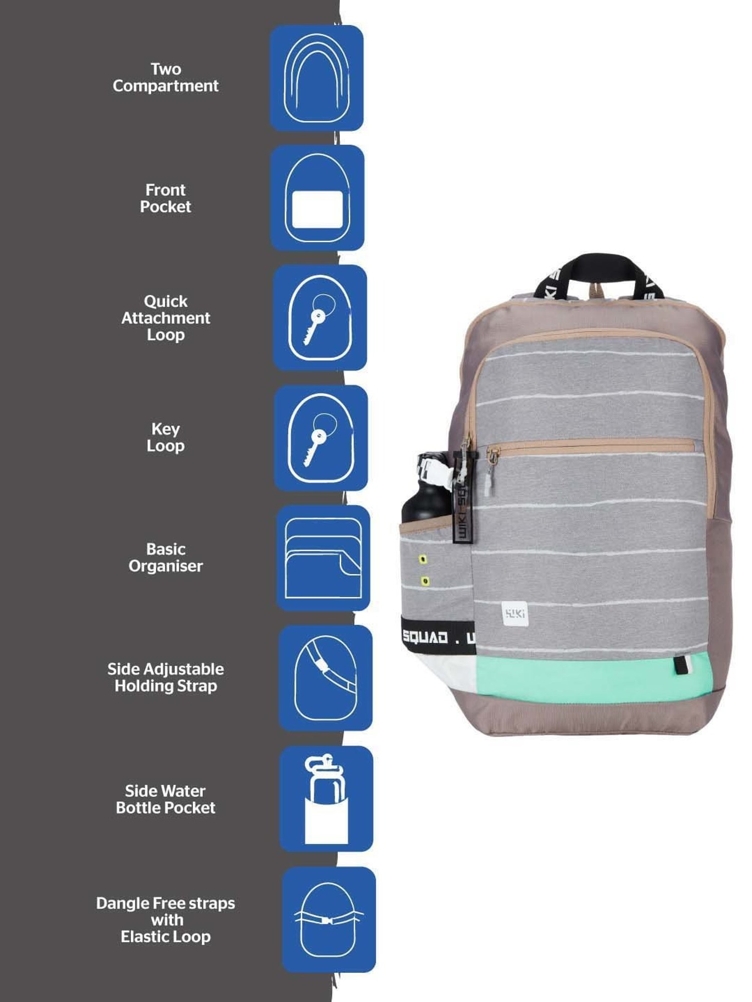 Wiki 30.5 Ltrs Grey Medium Backpack