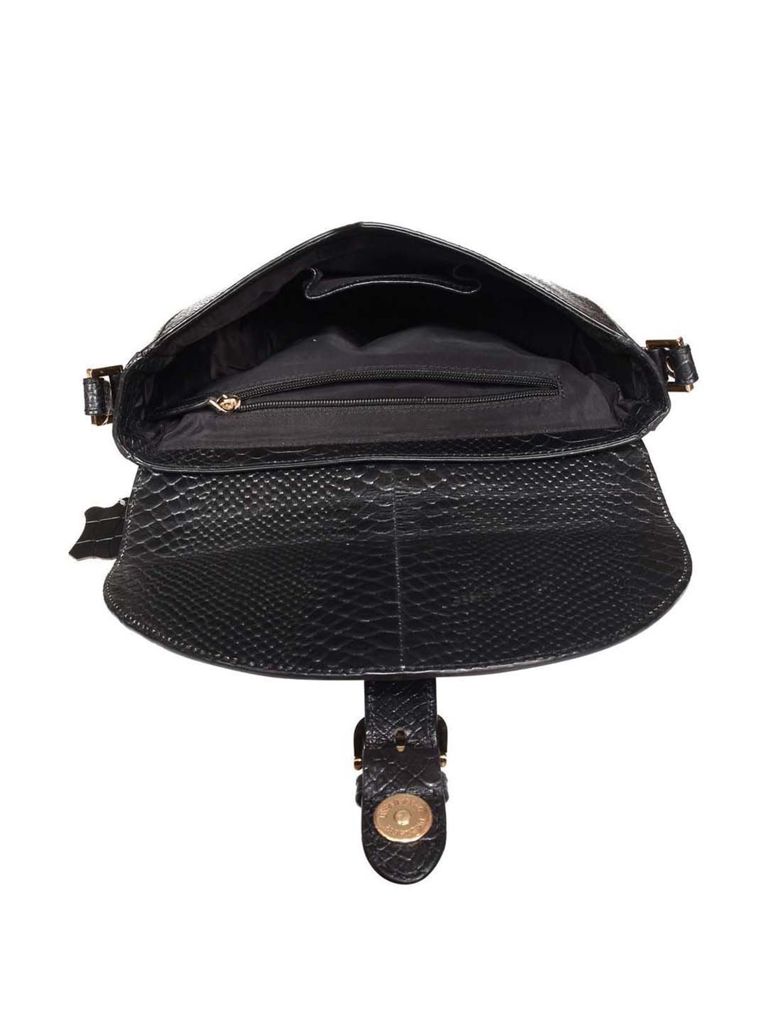 SASSORA Black Textured Medium Sling Handbag