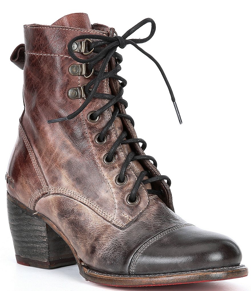 Bed Stu Judgement Leather Tie-Dye Block Heel Combat Boots
