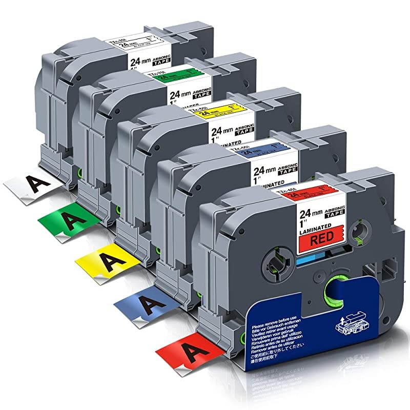 Compatible Label Tape Replacement for Brother TZe TZ Tape TZe251 TZe451 TZe551 TZe651 TZe751 24mm Laminated Cartridge for P Touch PTD600 PTP700 PT9600 PTP750W 094in x 262ft 5Pack