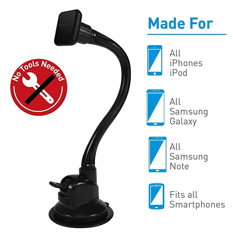 Magnetic Phone Car Mount Windshield Phone Holder for Car with 12 Long Arm Super Strong Magnet for All Smartphones Cell Phones iPhones Samsung Galaxies etc