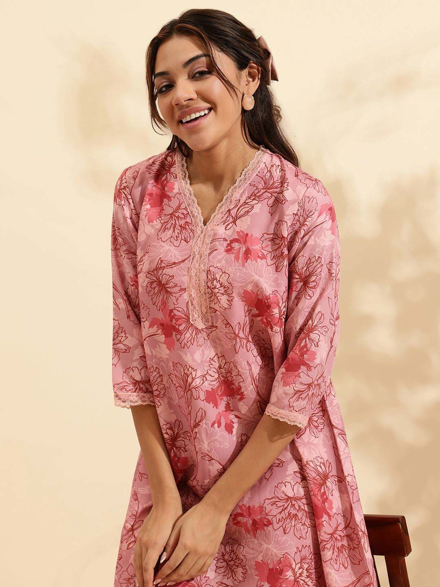 Sringam Pink Printed Co-Ord Sets