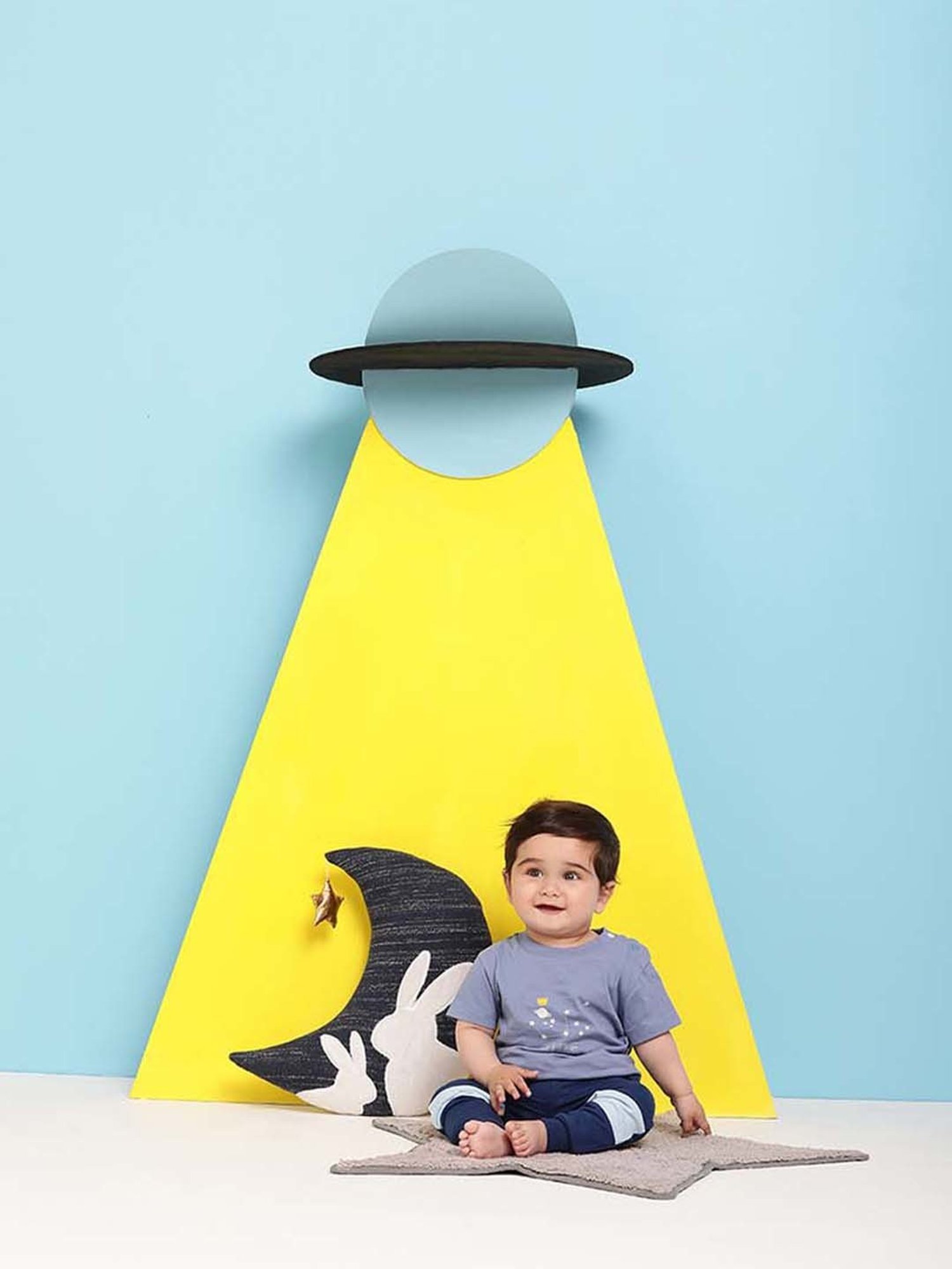 MiArcus Kids Blue & White Cotton Printed T-Shirt