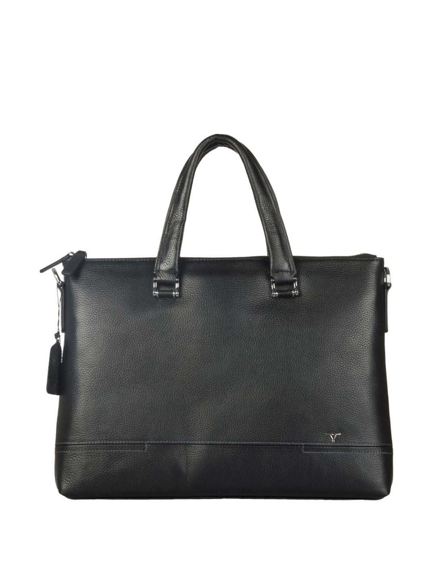 BULCHEE Black Leather Large Laptop Messenger Bag