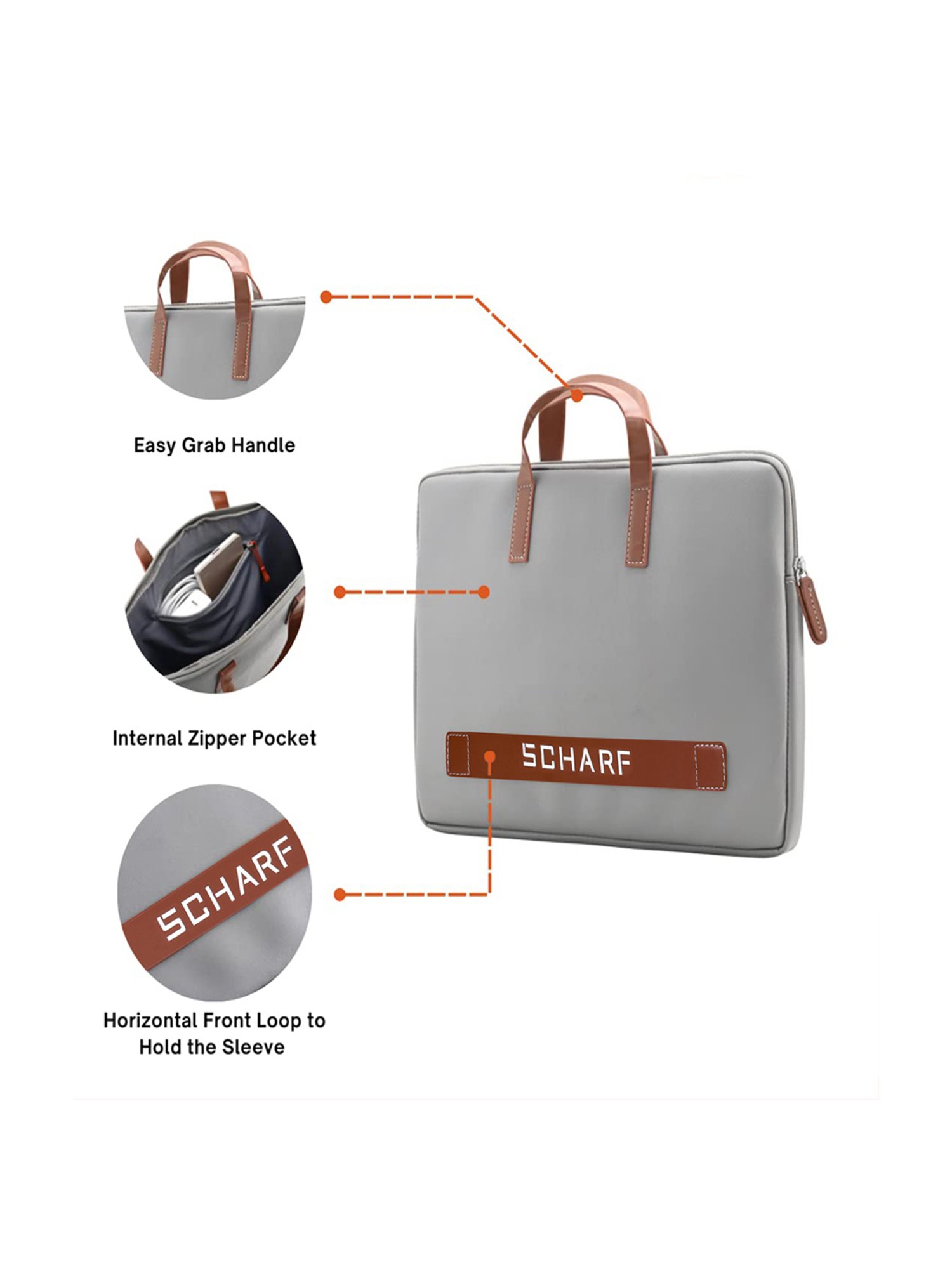SCHARF Grey Leather Laptop Bag