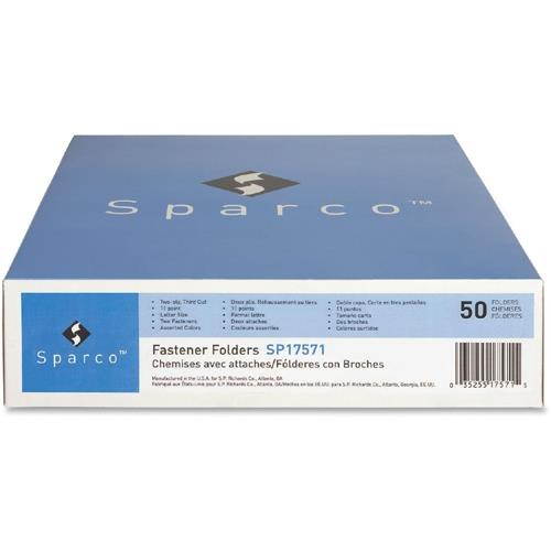 Sparco Fastener Folders Ltr 1/3" Cut 50/BX Assorted SP17571