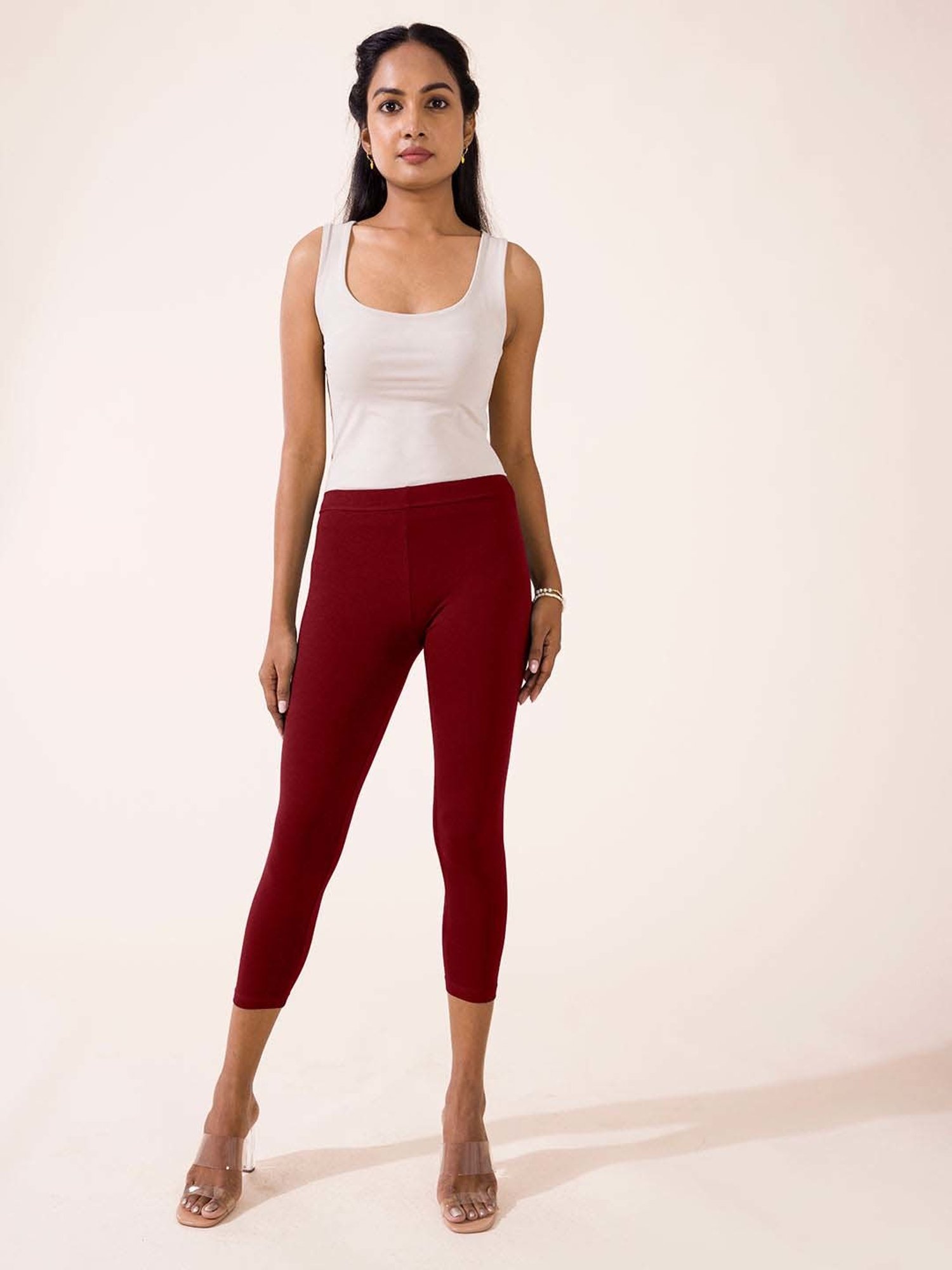 Go Colors! Maroon Cotton Crop Leggings