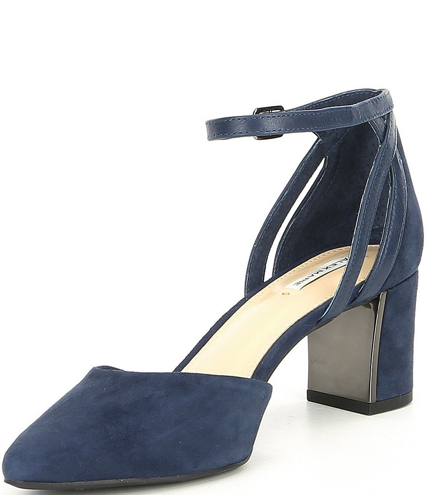 Alex Marie Nelvin Suede Ankle-Strap Block Heel Pumps