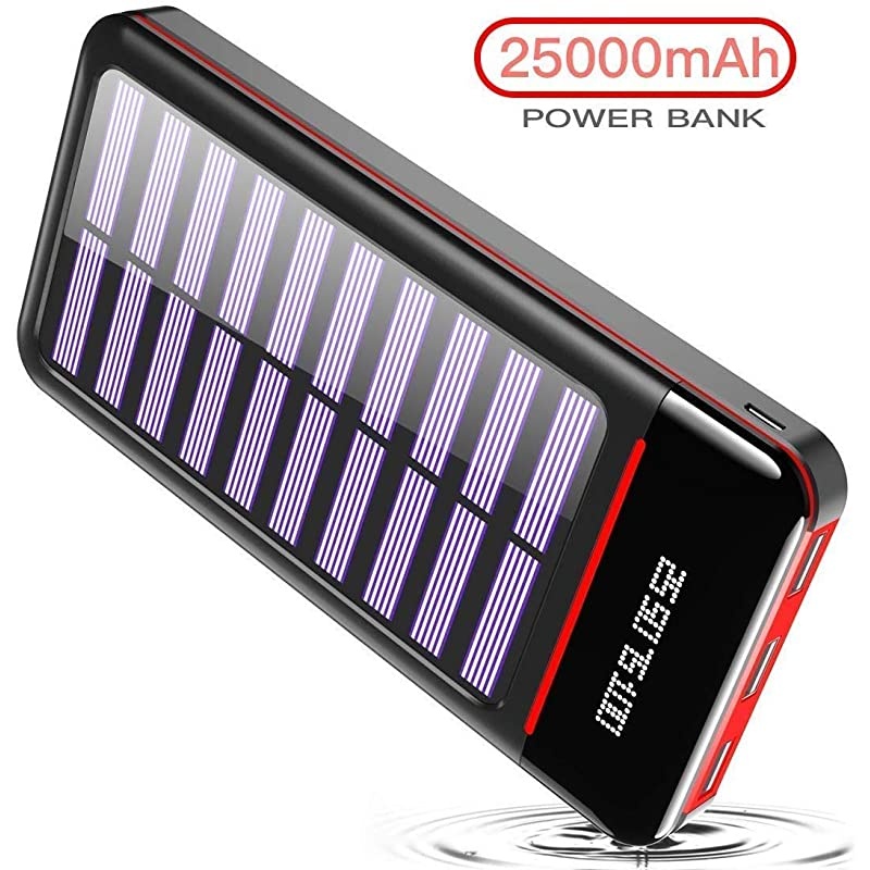 Portable Charger 25000mAh Power Bank Battery High Capacity with Digital Display LCD Screen, 3 USB Output & 2 Input, Compatible Smartphone, Tablet and More (Red)